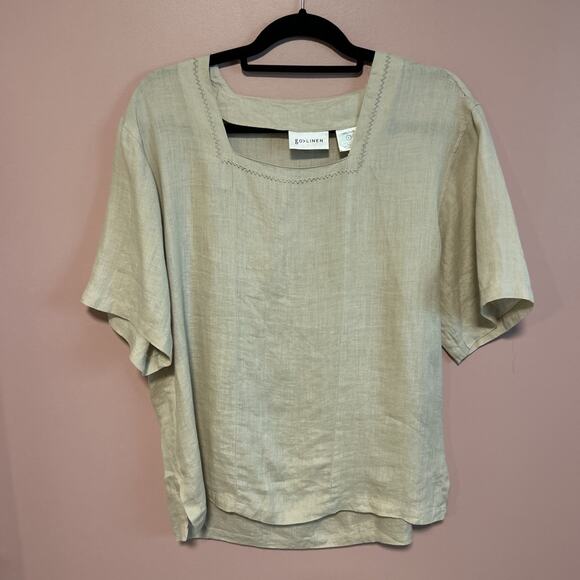 Go Linen Natural Shirt Size 2 Organic European Womens Blouse Top M Embroidered - Picture 1 of 5